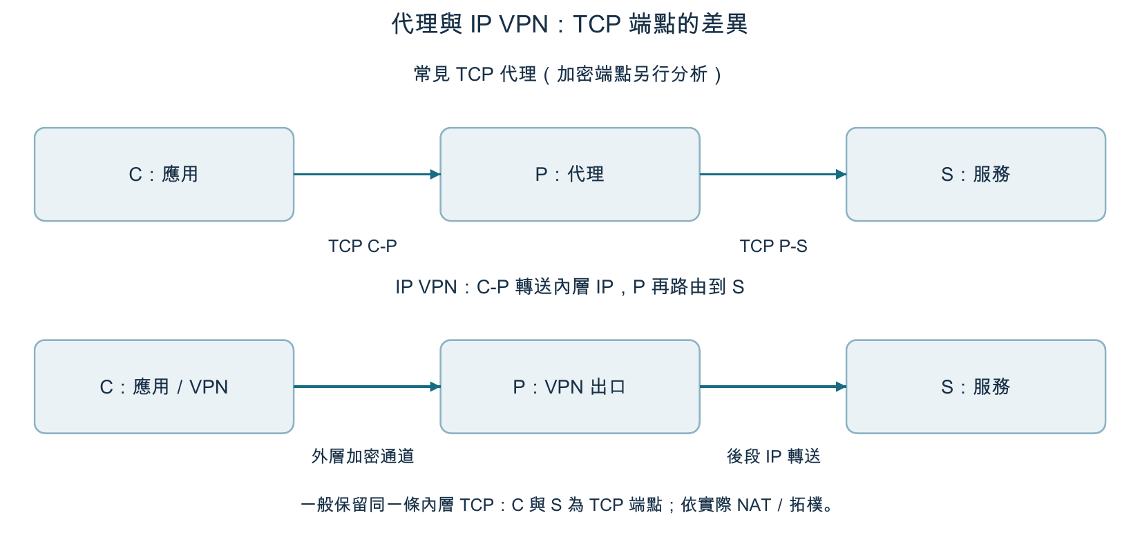 TCP 代理與 IP VPN 端點比較